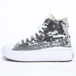 Platform Hi Move White Paillettes Argento