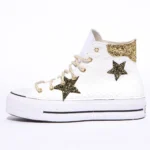 Platform Hi White Snake Gold Stars
