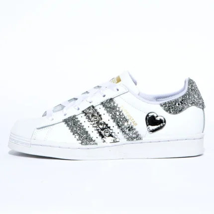 adidas gazelle silver green womens Adidas Superstar Glitter Argento Bande Nere Brillantini – UPremium main image 0