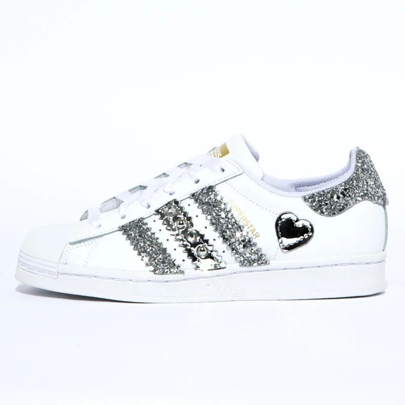 adidas gazelle silver green womens Adidas Superstar Bianche Vintage Borchiate Argento Effetto Invecchiato   UPremium