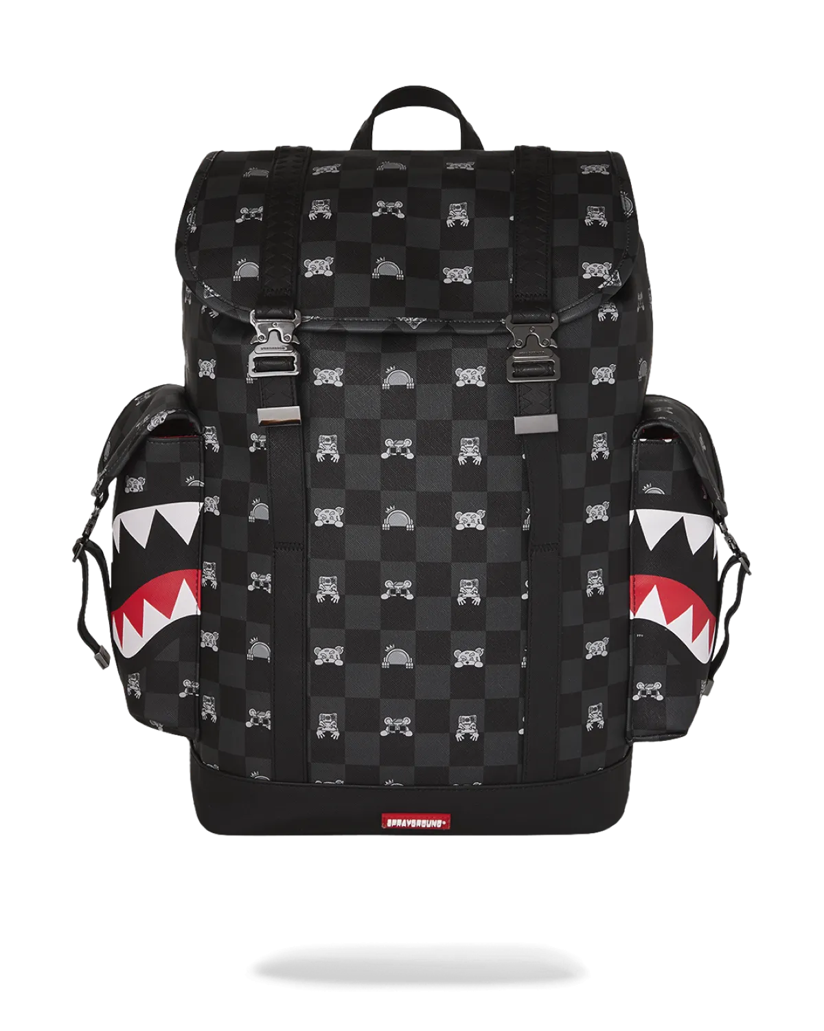 B8909_1 Sprayground Zaino Gray Peeking Character Monte Carlo Check Backpack - immagine 1