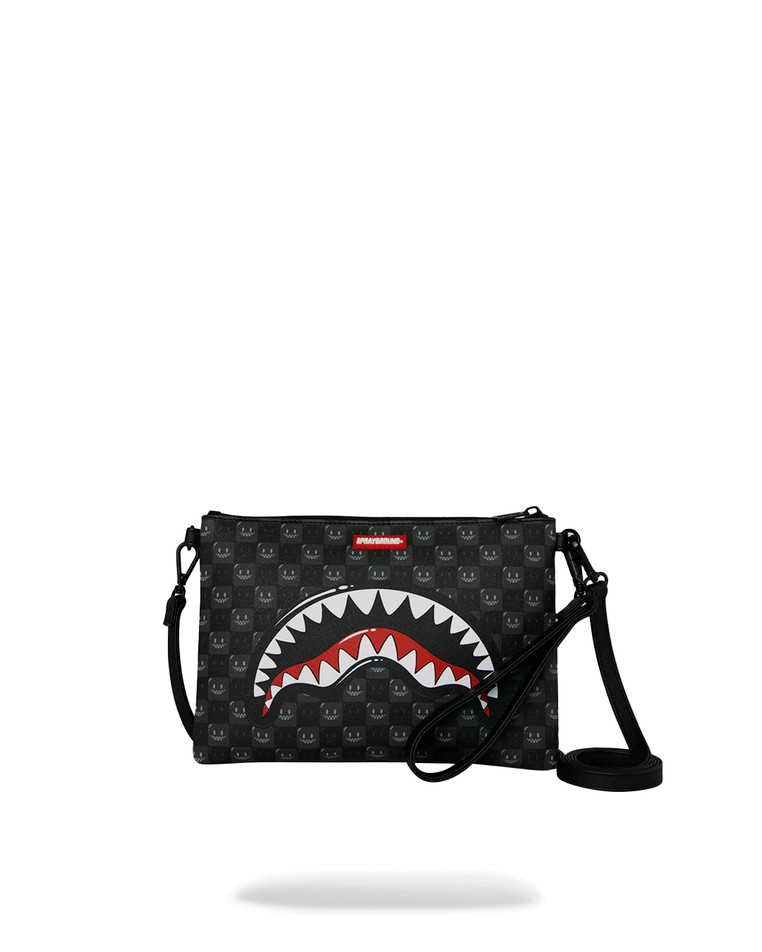 B9318_1 Sprayground Pochette Sharks In Paris Wtf Bubbly Black Check Crossover Clutch - immagine 1