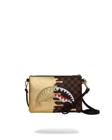 Sprayground Sharks In Paris Gold Drip Crossover Clutch