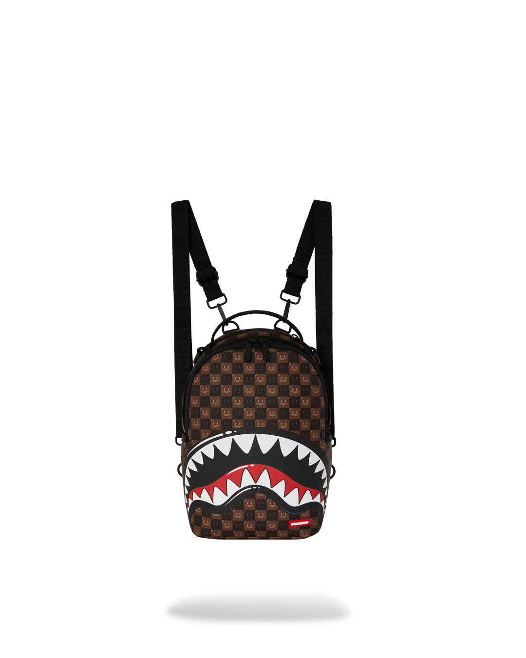 B9490_1 Sprayground Tracolla Zainetto Shark In Paris WTF Bubble Brown Check Mini Backpack - immagine 1