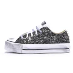 Platform Low White Glitter Black