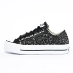 Platform Low Black Glitter Pelle