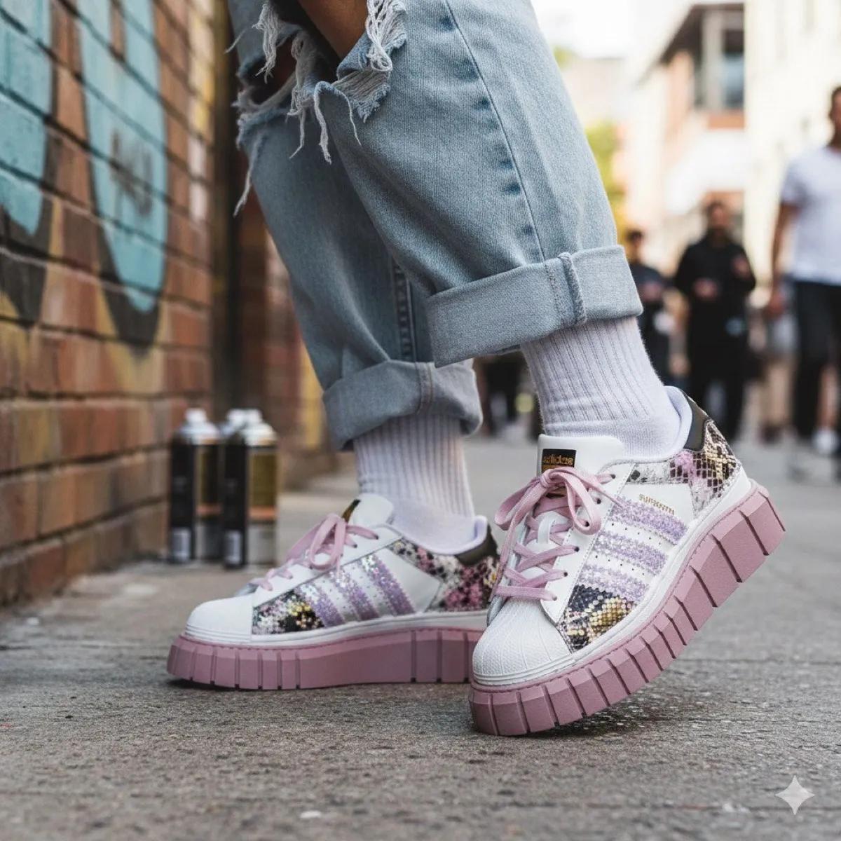 Adidas Superstar Pink Glitter Swarovski Women's Adidas Superstar Pink  Sneakers Blinged