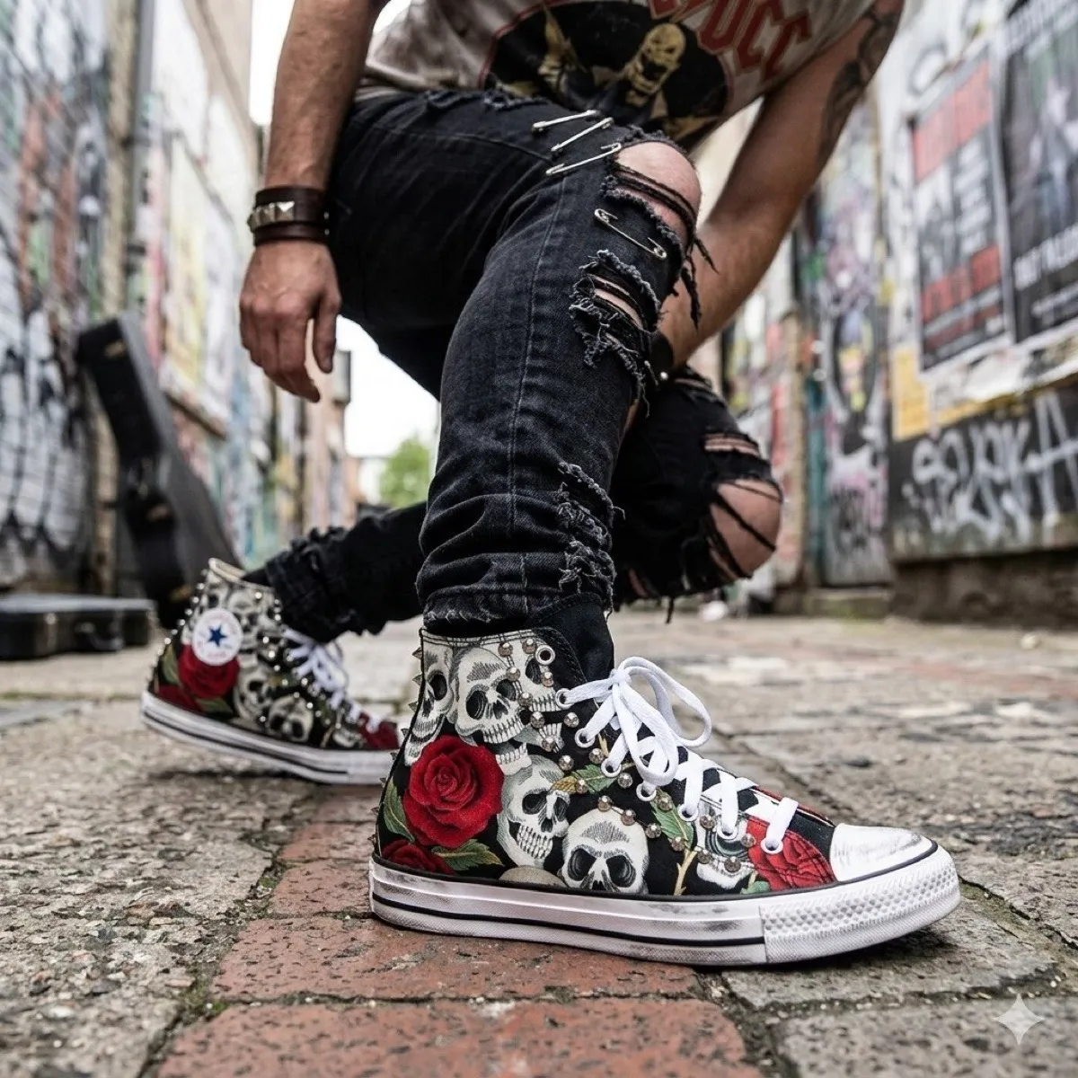 Scarpe Personalizzate Artigianali Alta - Modello Mexican Skull, Tela, Suola Piatta