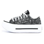 Platform Double Stack Low Black Glitter