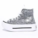 Platform Double Stack Hi White Glitter