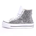 Platform Hi White Glitter Pelle