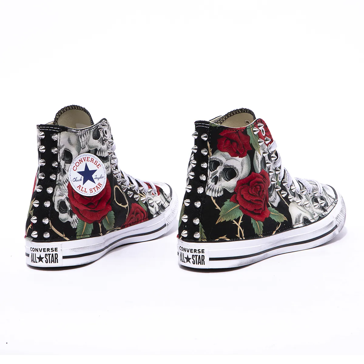 Scarpe Personalizzate Alta In Tela | Artigianali Con Disegno Mexican Skull | Tacco Piatto E Chiusura Stringata